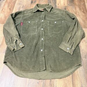 Unionbay Corduroy Button Up Shirt Jacket Olive Green Utility Overshirt Womens M
